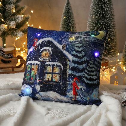 Obrázok z Vianočná svietiaca obliečka na vankúš  -  vianočná chalúpka