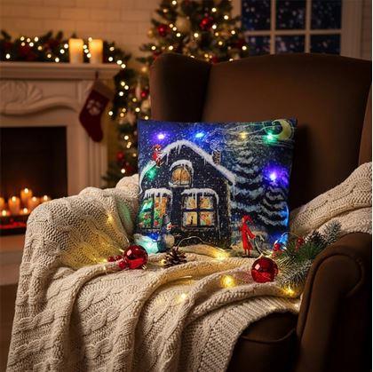 Obrázok z Vianočná svietiaca obliečka na vankúš  -  vianočná chalúpka
