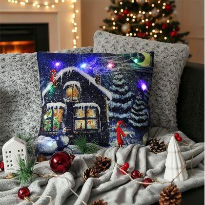 Obrázok z Vianočná svietiaca obliečka na vankúš  -  vianočná chalúpka