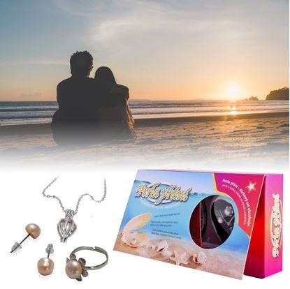 Obrázok Perla priania v perlorodke s náhrdelníkom, náušnicami a prsteňom