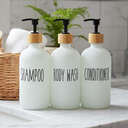 Obrázok z Sada sklenených dávkovačov do kúpeľne – 3 × 500 ml