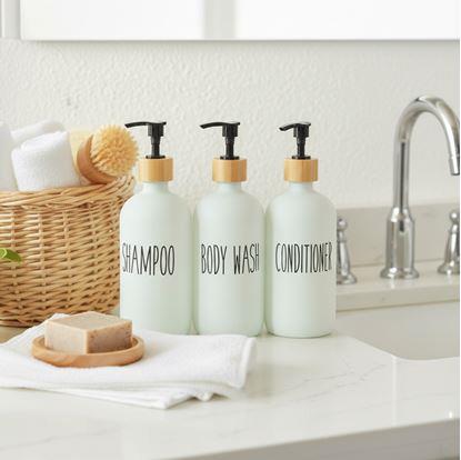 Obrázok Dávkovače do kúpeľne na šampón, kondicionér a sprchový gél