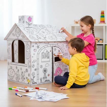 Obrázok z Detský domček na vyfarbovanie s fixkami 60,5 x 48 x 70 cm