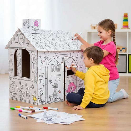 Obrázok z Detský domček na vyfarbovanie s fixkami 60,5 x 48 x 70 cm