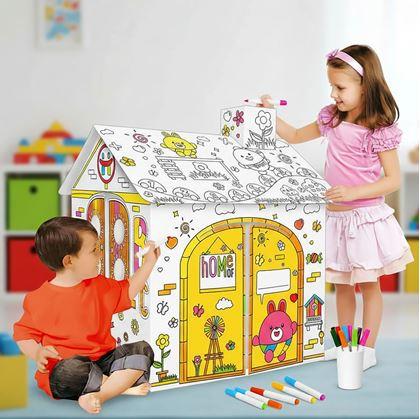 Obrázok z Detský domček na vyfarbovanie s fixkami 60,5 x 48 x 70 cm