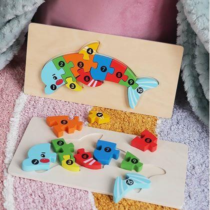 Obrázok z Drevené puzzle s číslami  -  delfín