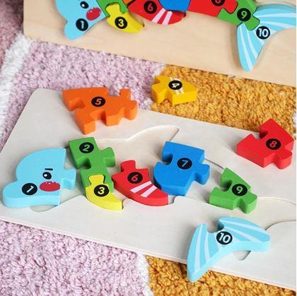 Obrázok z Drevené puzzle s číslami  -  delfín