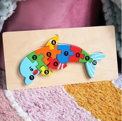 Obrázok z Drevené puzzle s číslami  -  delfín