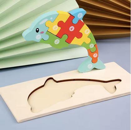 Obrázok z Drevené puzzle s číslami  -  delfín