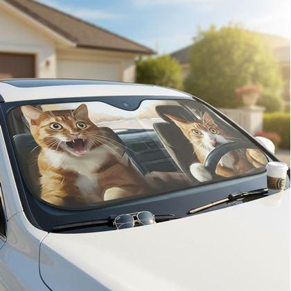 Obrázok z Protislnečná clona do auta s prísavkami - mačky