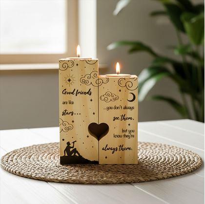 Obrázok z Drevené svietniky na čajové sviečky pre páry, 2 ks - nočná obloha