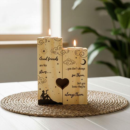 Obrázok z Drevené svietniky na čajové sviečky pre páry, 2 ks - nočná obloha
