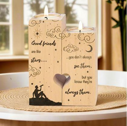 Obrázok z Drevené svietniky na čajové sviečky pre páry, 2 ks - nočná obloha