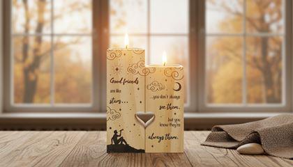 Obrázok z Drevené svietniky na čajové sviečky pre páry, 2 ks - nočná obloha