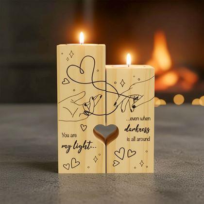 Obrázok z Drevené svietniky na čajové sviečky pre páry, 2 ks - srdce
