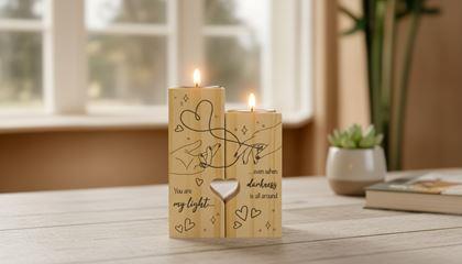 Obrázok z Drevené svietniky na čajové sviečky pre páry, 2 ks - srdce