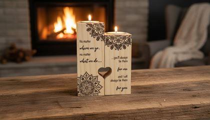 Obrázok z Drevené svietniky na čajové sviečky pre páry, 2 ks - mandala