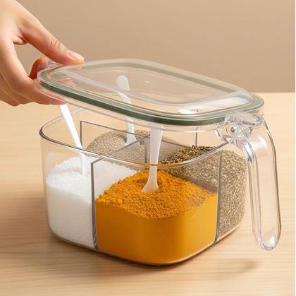 Obrázok z Delená dóza s úchytkou - 4 priehradky, 4 lyžičky