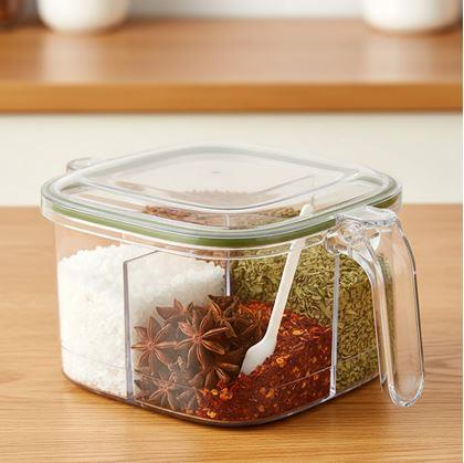 Obrázok z Delená dóza s úchytkou - 4 priehradky, 4 lyžičky