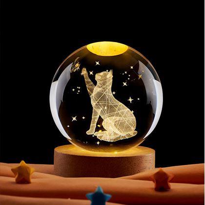 Obrázok z LED svietiaca sklenená guľa - mačka