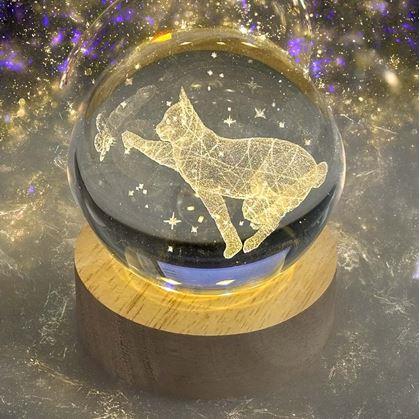 Obrázok z LED svietiaca sklenená guľa - mačka