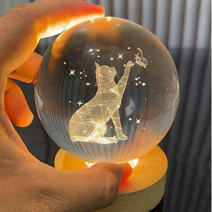 Obrázok z LED svietiaca sklenená guľa - mačka