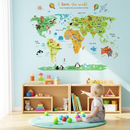 Obrázok z Samolepka na stenu - detská mapa sveta