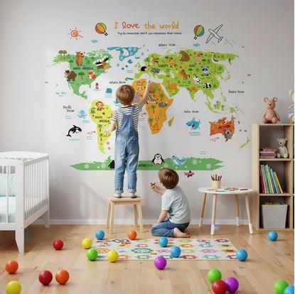 Obrázok Samolepka na stenu - detská mapa sveta