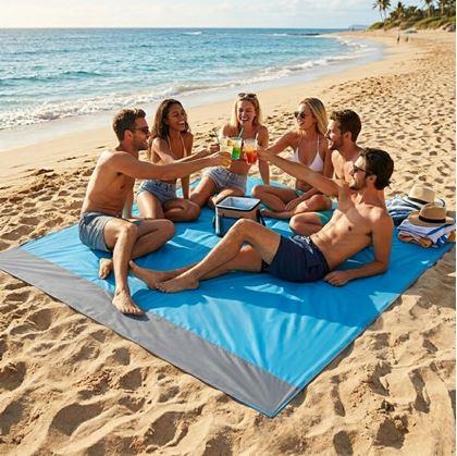 Obrázok z Plážová podložka s kolíkmi odolná voči vode a piesku 2x2 m modrá