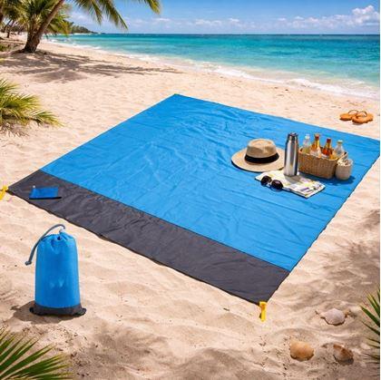 Obrázok z Plážová podložka s kolíkmi odolná voči vode a piesku 2x2 m modrá