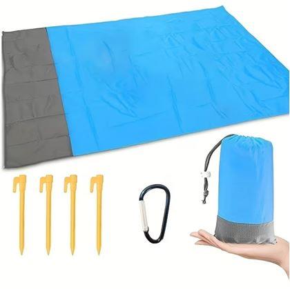 Obrázok z Plážová podložka s kolíkmi odolná voči vode a piesku 2x2 m modrá