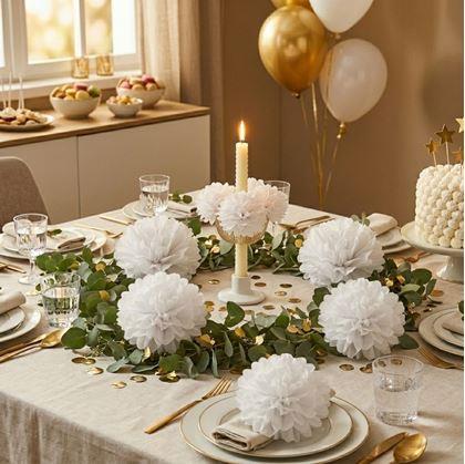 Obrázok z Biela papierová dekorácia Pompom 20 cm 5 ks