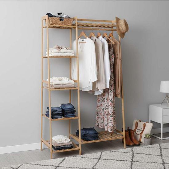 Obrázok z Drevený stojan na oblečenie s policami a vešiakom - šírka 80 cm