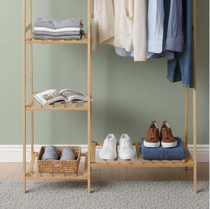 Obrázok z Drevený stojan na oblečenie s policami a vešiakom - šírka 80 cm