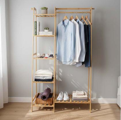 Obrázok z Drevený stojan na oblečenie s policami a vešiakom - šírka 80 cm