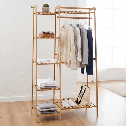 Obrázok z Drevený stojan na oblečenie s policami a vešiakom - šírka 80 cm
