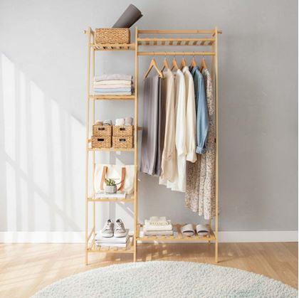 Obrázok z Drevený stojan na oblečenie s policami a vešiakom - šírka 80 cm