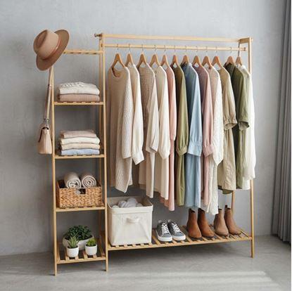 Obrázok Drevený stojan na oblečenie s policami a vešiakom - šírka 130 cm