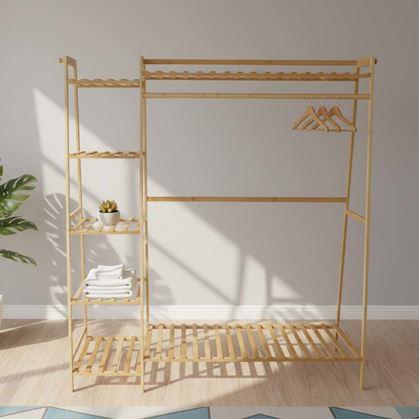 Obrázok z Drevený stojan na oblečenie s policami a vešiakom - šírka 130 cm