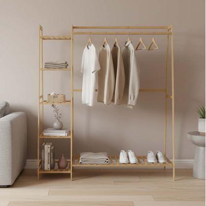 Obrázok z Drevený stojan na oblečenie s policami a vešiakom - šírka 130 cm