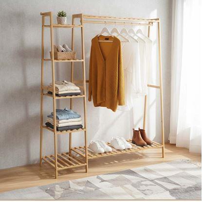 Obrázok Drevený stojan na oblečenie s policami a vešiakom - šírka 130 cm