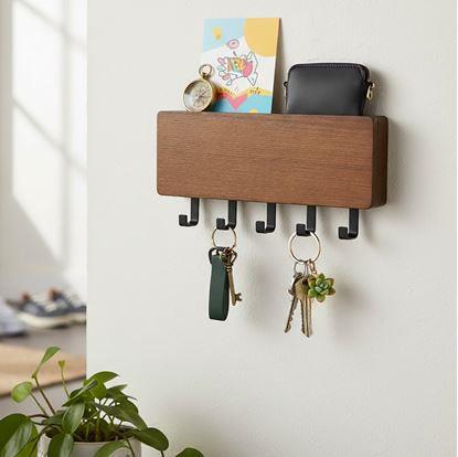 Obrázok Drevený vešiak na kľúče s priehradkou