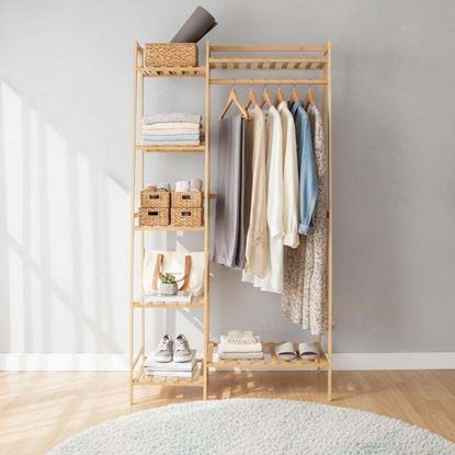 Obrázok Bambusový stojan na oblečenie s policami a vešiakom – šírka 80 cm