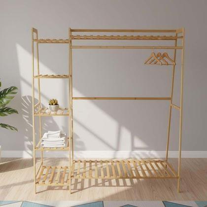 Obrázok z Bambusový stojan na oblečenie s policami a vešiakom - šírka 130 cm