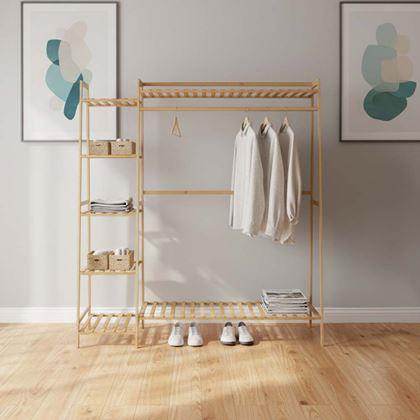 Obrázok z Bambusový stojan na oblečenie s policami a vešiakom - šírka 130 cm