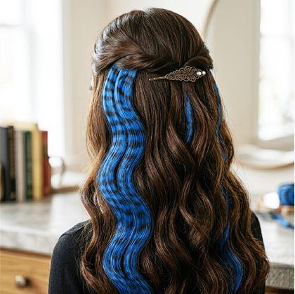 Obrázok z Farebný clip in pramienok 45 cm, umelý medvedí chvost -  modrý