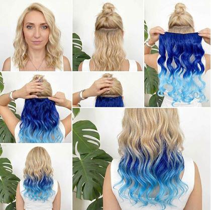 Obrázok z Clip in pás pre farebné podfarbenie vlasov - modrý