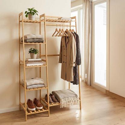 Obrázok Bambusový stojan na oblečenie s policami a vešiakom – šírka 80 cm