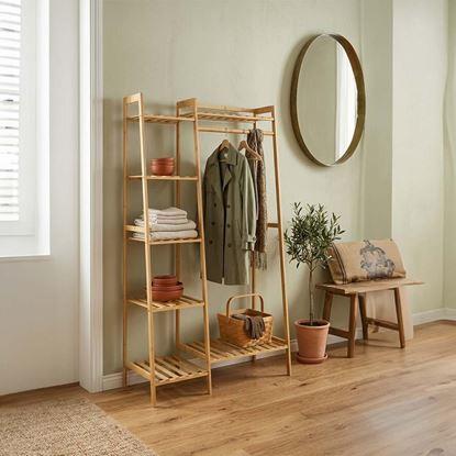 Obrázok Bambusový stojan na oblečenie s policami a vešiakom – šírka 80 cm