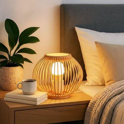Obrázok Bambusová stolová lampa s LED žiarovkou, teplá biela